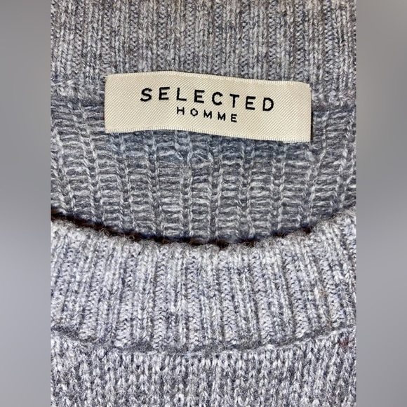 2/49$ Men’s SELECTED Fair Isle Raglan-Sleeve wool blend grey Sweater Sz‎ Large - Picture 3 of 13